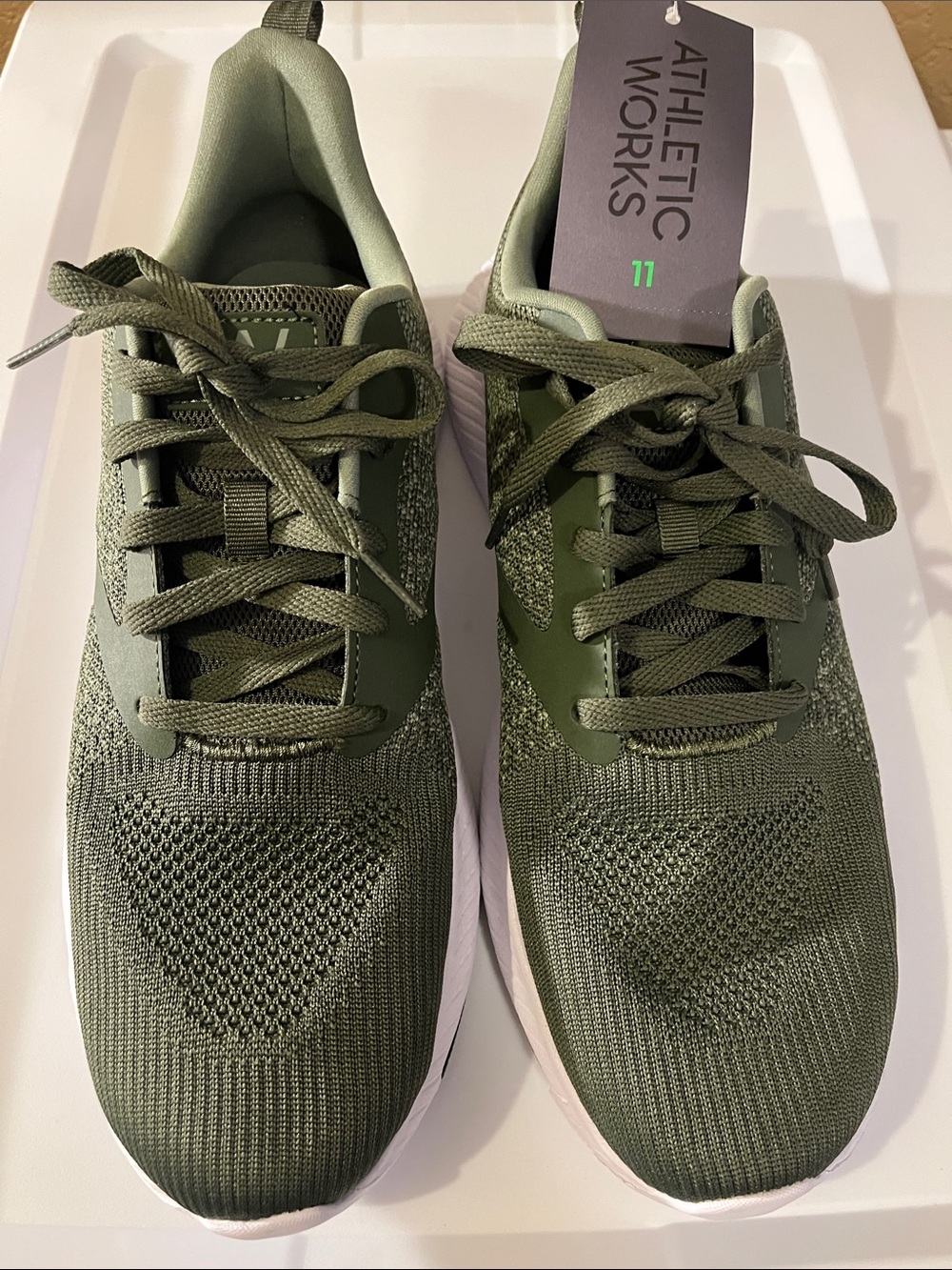Men’s Athletic Works Olive Knit Lace-Up Sneakersw